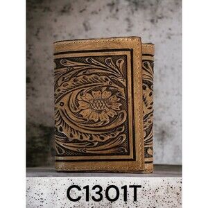 Mens Leather Tri-fold‎ Wallet Floral Tooled C1301T by Ranger Belt Company